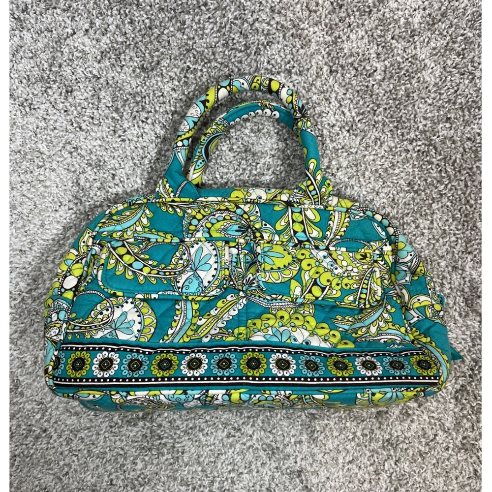 Vera Bradley Mediterranean Blue Paisley Quilted Cotton Satchel Handbag Bag